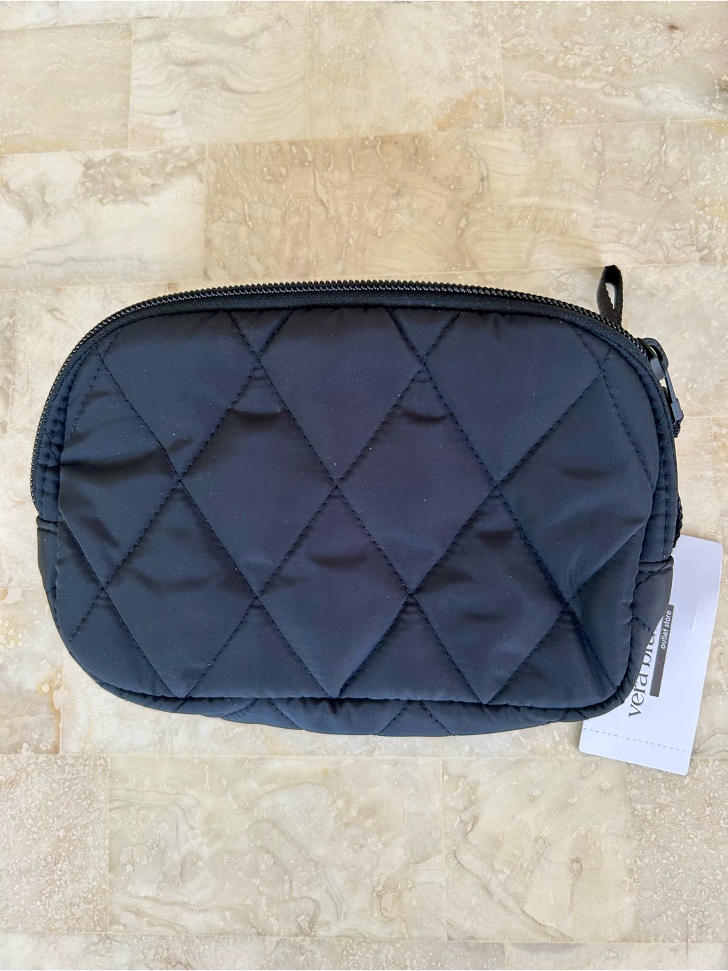 Vera Bradley Nwt Moonless Night Quilted Black Mini Belt Bag. Zip Top. 6x8”